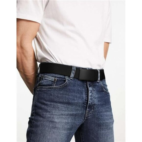 Mens Nylon Web Ratchet Belt Adjustable Slide Buckle for Jeans Casual Pants - Picture 6 of 7